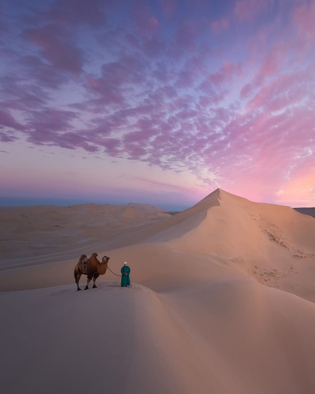 Cloudy Pink Sunset Gobi Desert